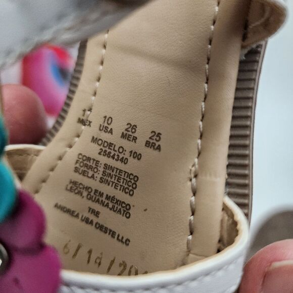 Girls Andrea White & Colorful Flower Floral Sandals Size 10 - Picture 11 of 12